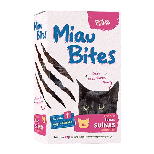 Petisco Desidratado Miau Bites Petiko Sabor Iscas Suínas - Gatos - 20 g