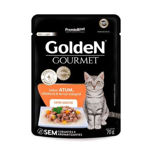 Ração Úmida Golden Gourmet Sabor Atum, Abóbora e Arroz Integral - Gatos Adultos - 70g