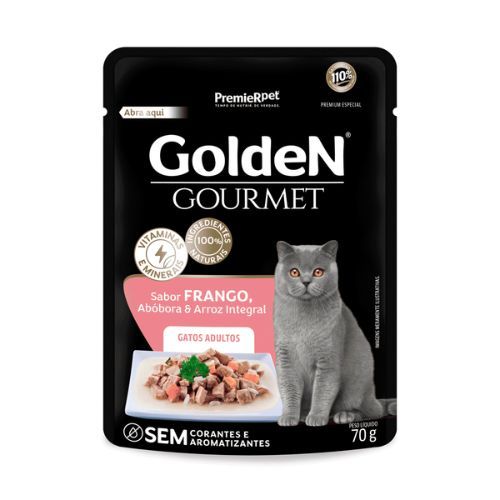 Ração Úmida Golden Gourmet Sabor Frango, Abóbora e Arroz Integral - Gatos Adultos - 70g