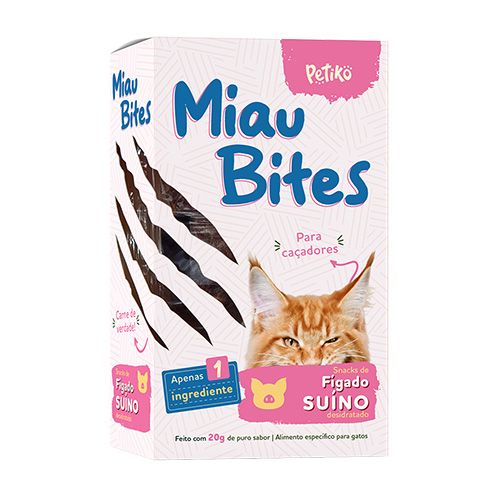 Petisco Desidratado Miau Bites Petiko Sabor Iscas de Fígado Suíno - Gatos - 20g