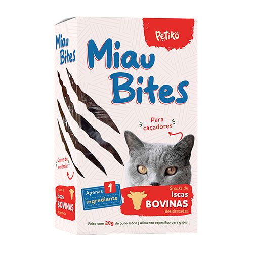 Petisco Desidratado Miau Bites Petiko Sabor Iscas Bovinas - Gatos - 20g