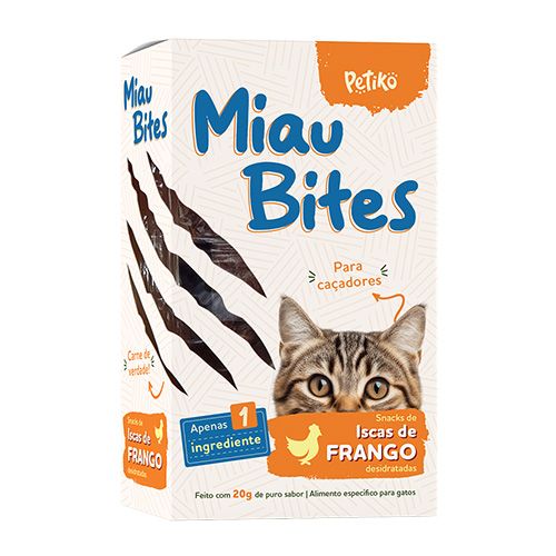 Petisco Desidratado Miau Bites Petiko Sabor Iscas de Frango - Gatos - 20g