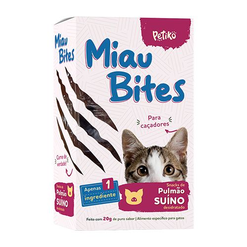 Petisco Desidratado Miau Bites Petiko Sabor Iscas de Pulmão Suíno - Gatos - 20g